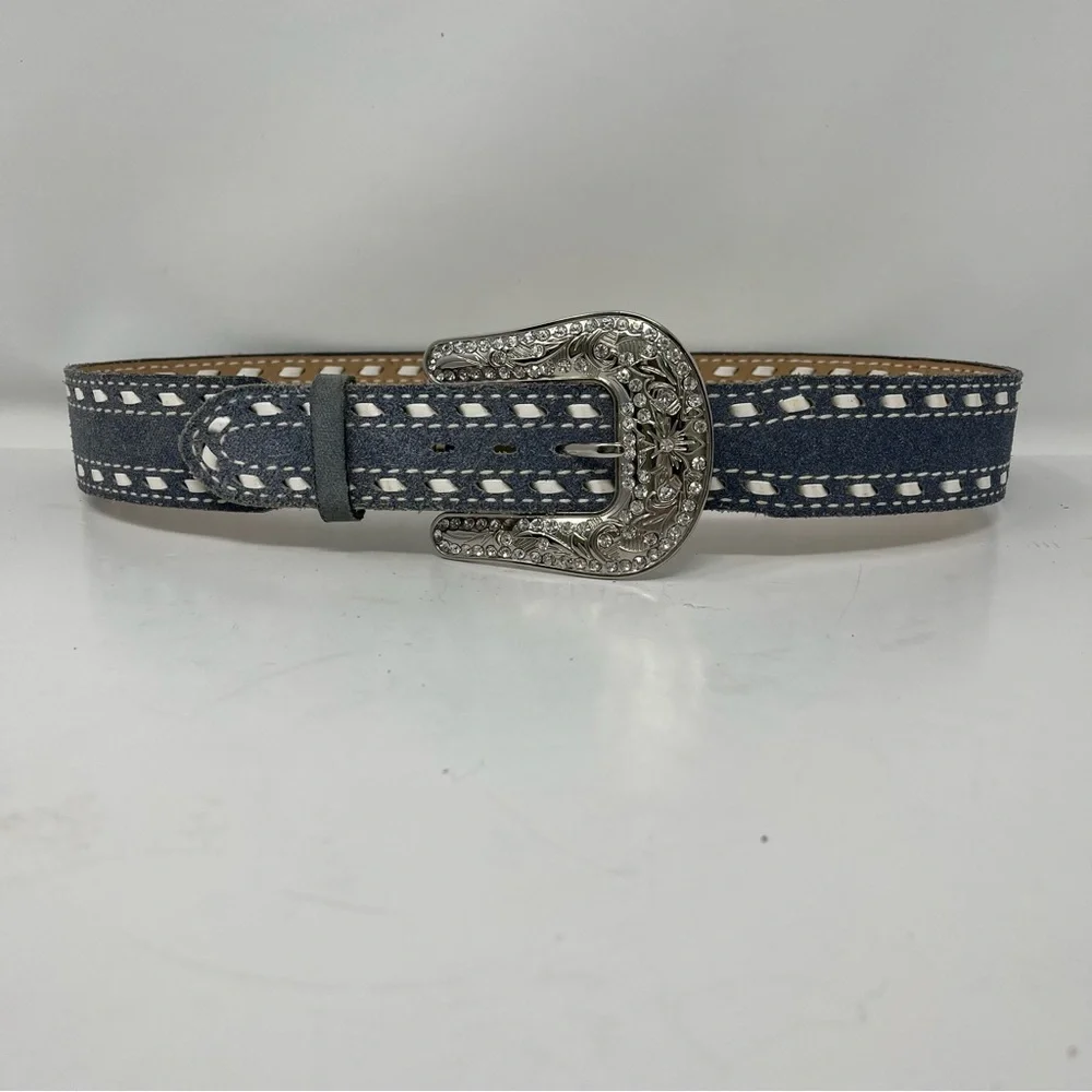 Justin Denim & leather belt with Rhinestone buckle M - Picture 11 of 11
